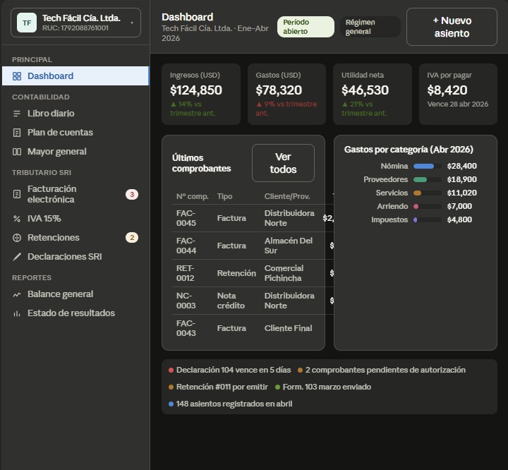 Sistema contable con modulos financieros y tributarios