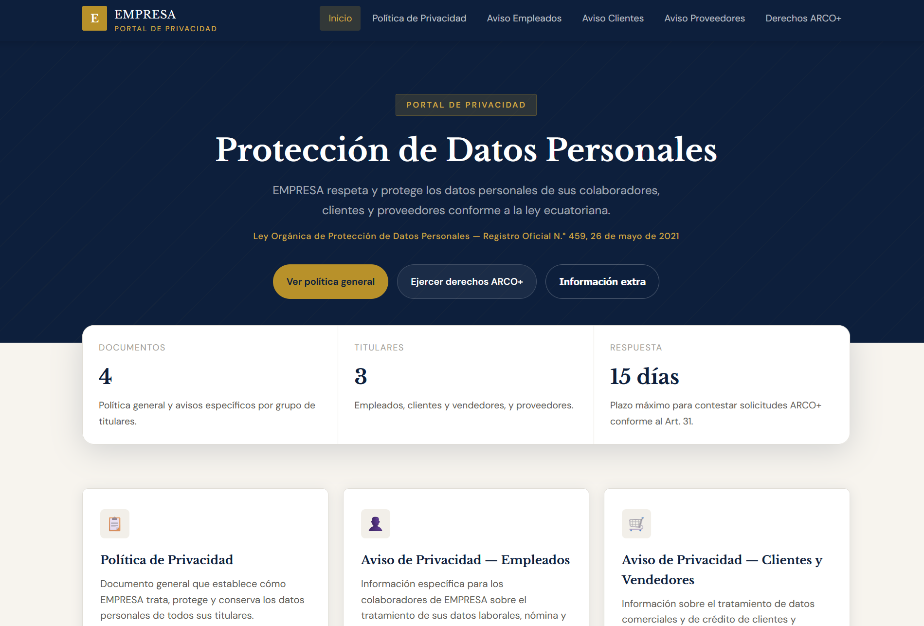 Vista del portal de proteccion de datos personales